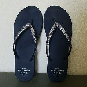 Glitter navy flip flops size 8